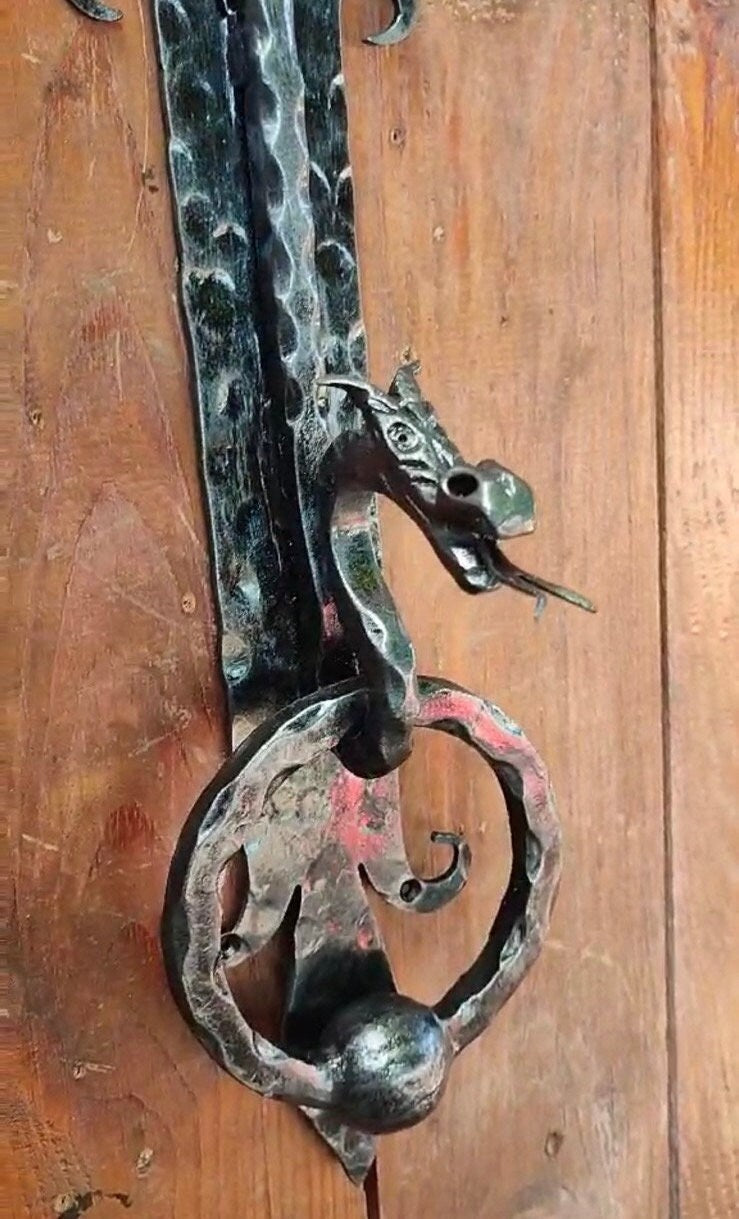 Door knocker, dragon, 6th anniversary, medieval, viking, midcentury, antique, door handle, renovation, barn, Christmas, birthday,anniversary